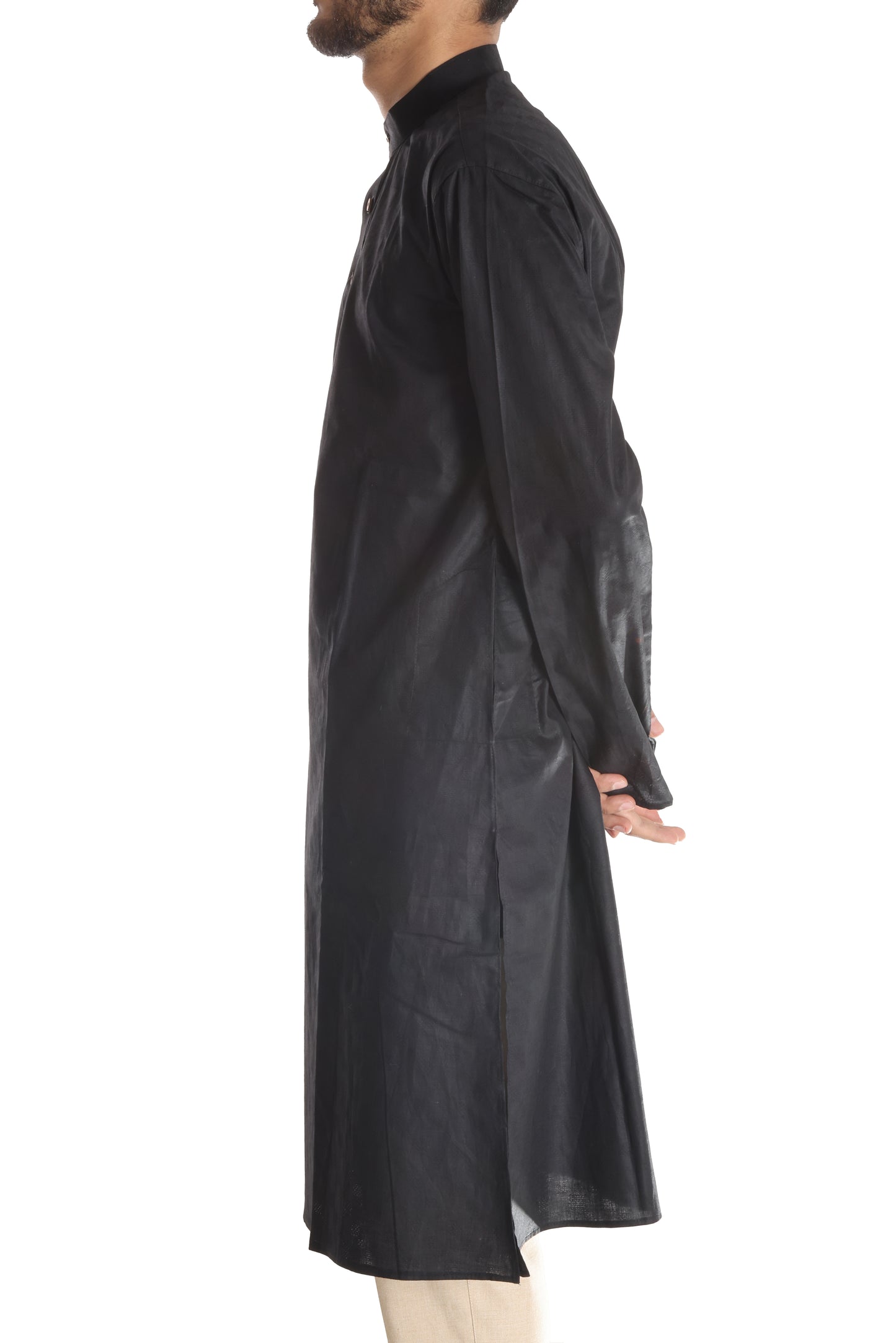 San Martin black Polyester cotton full sleeves kurta with pockets