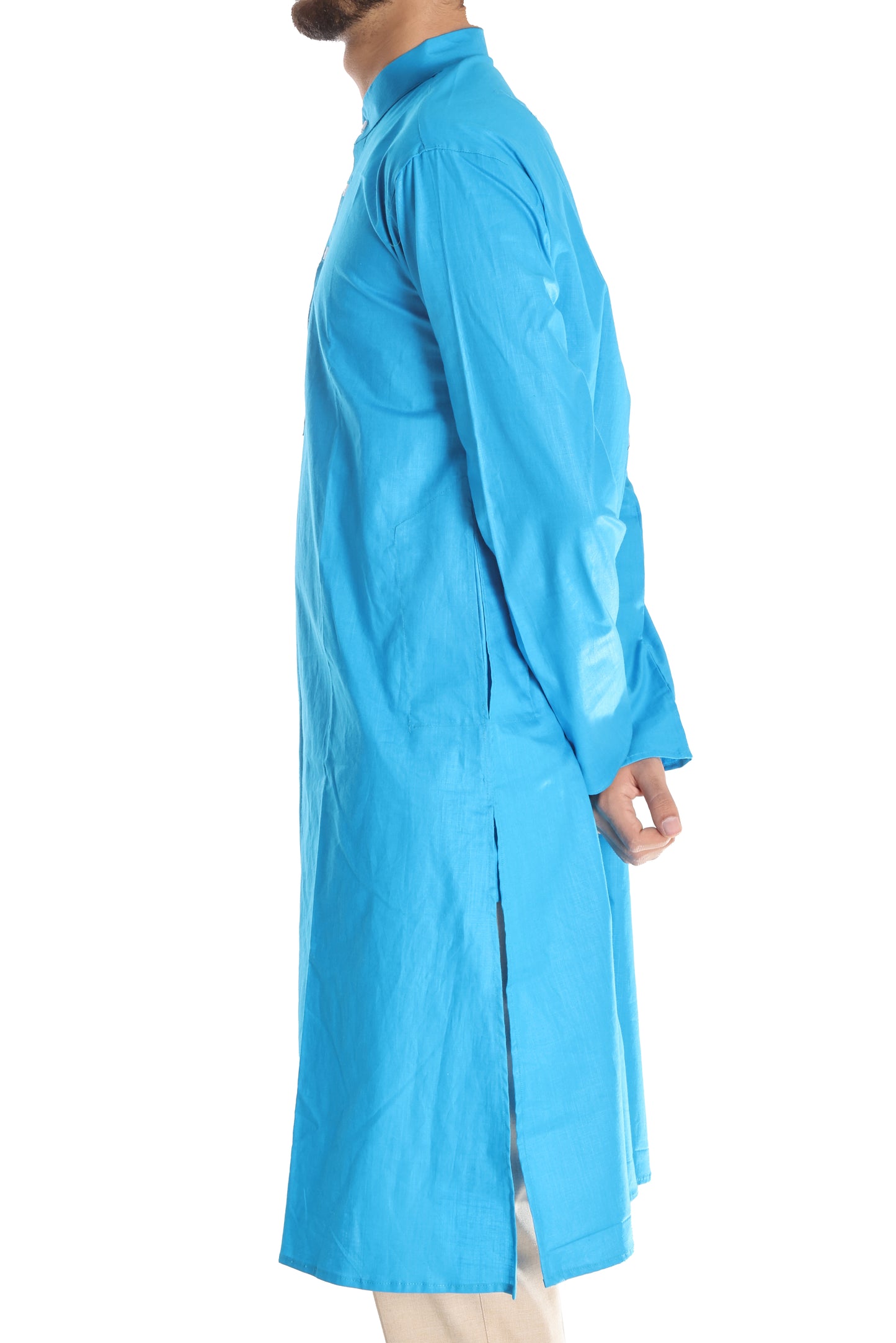 San Martin blue Polyester cotton full sleeves kurta with pockets
