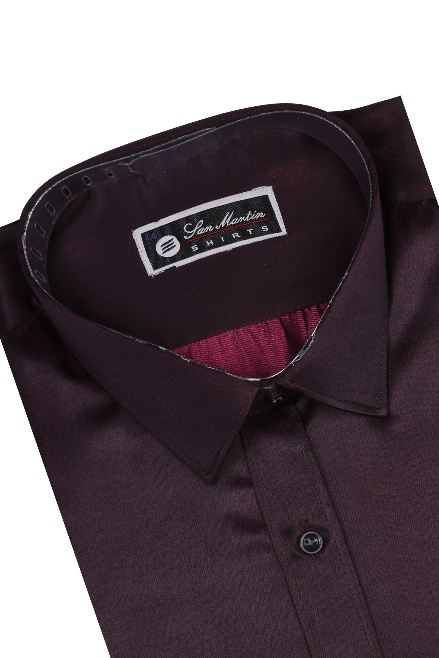 San Martin Casual Satin Burgundy Shirt Full Sleeves