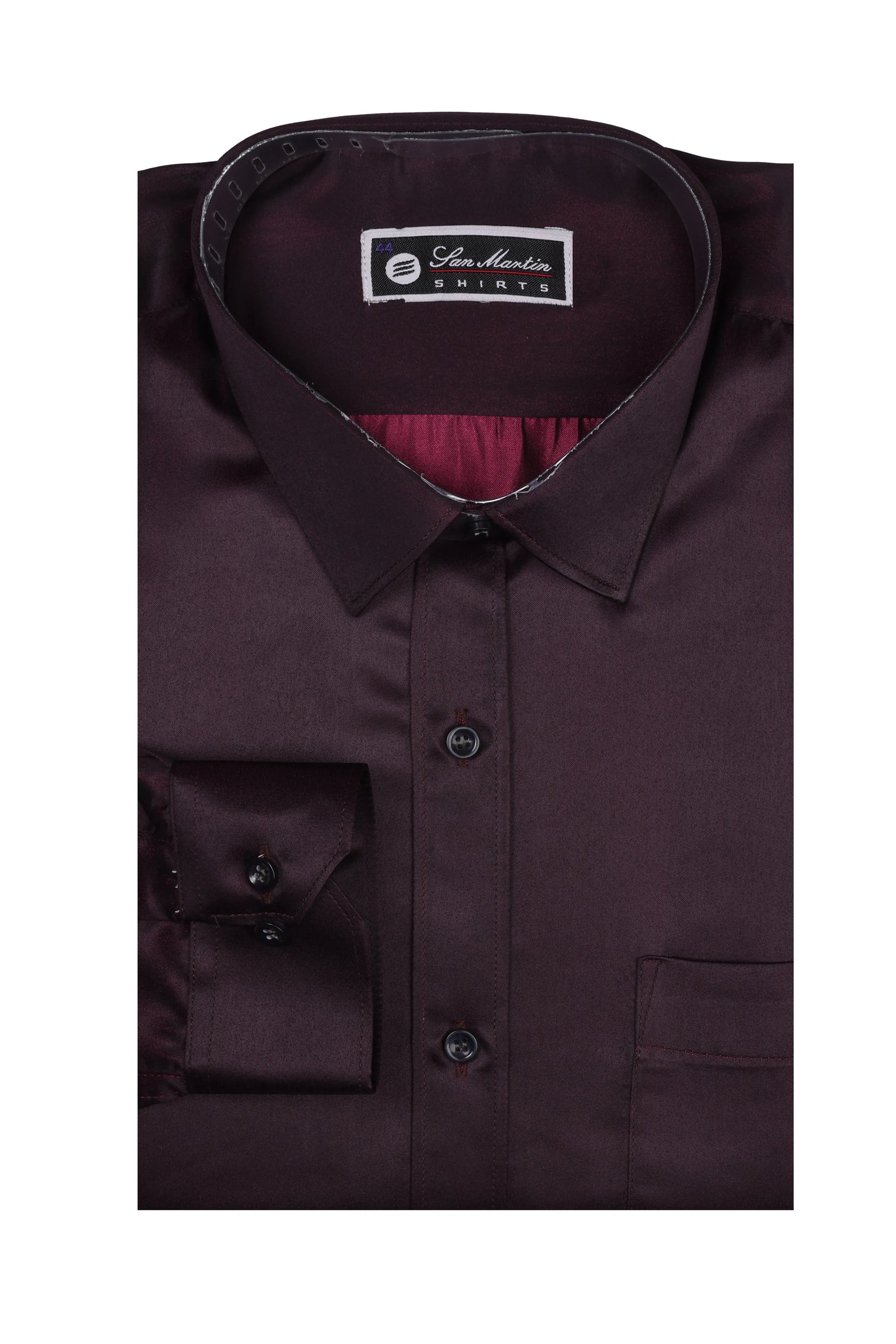 San Martin Casual Satin Burgundy Shirt Full Sleeves