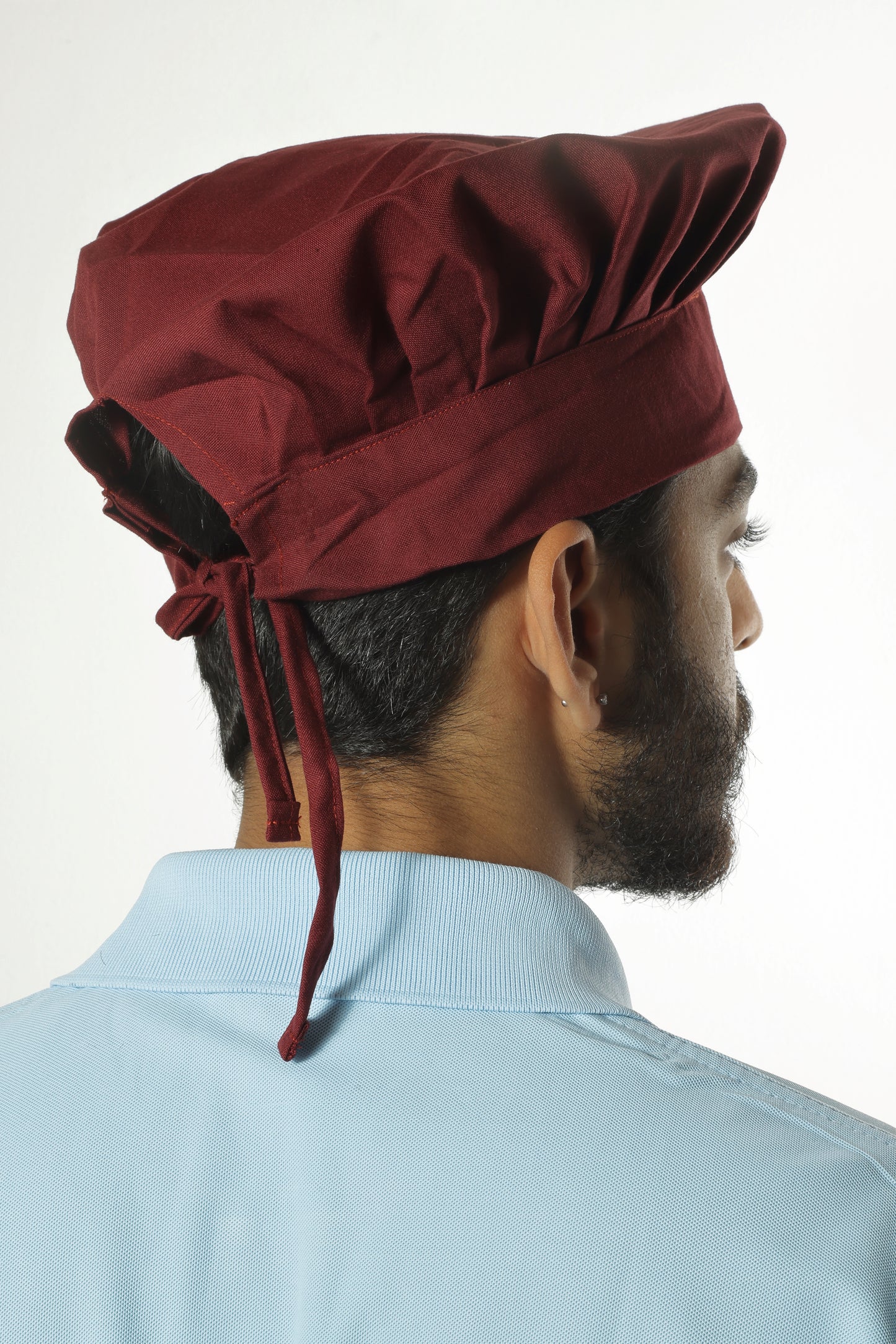 San Martin Maroon Chef Cap with lace Polyester viscose durable heat resistance breathable fabric