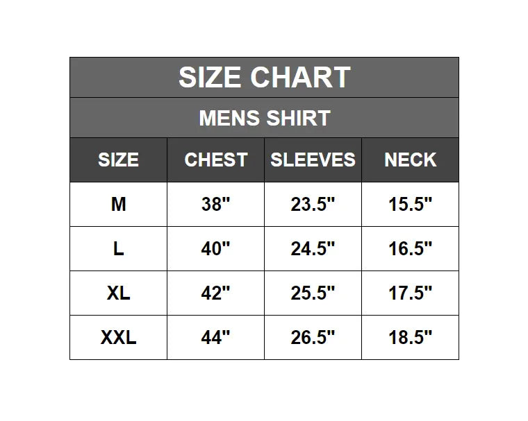 San Martin Shirt size chart