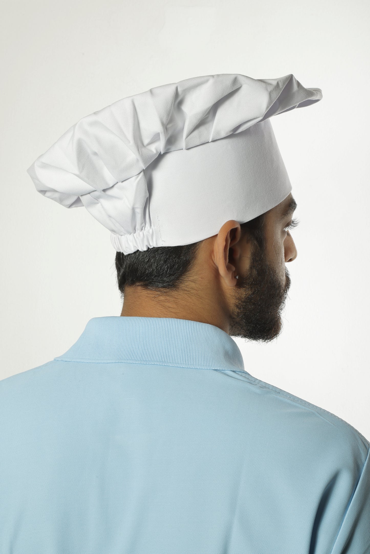 San Martin White Chef Cap with elastic Polyester viscose durable heat resistance breathable fabric