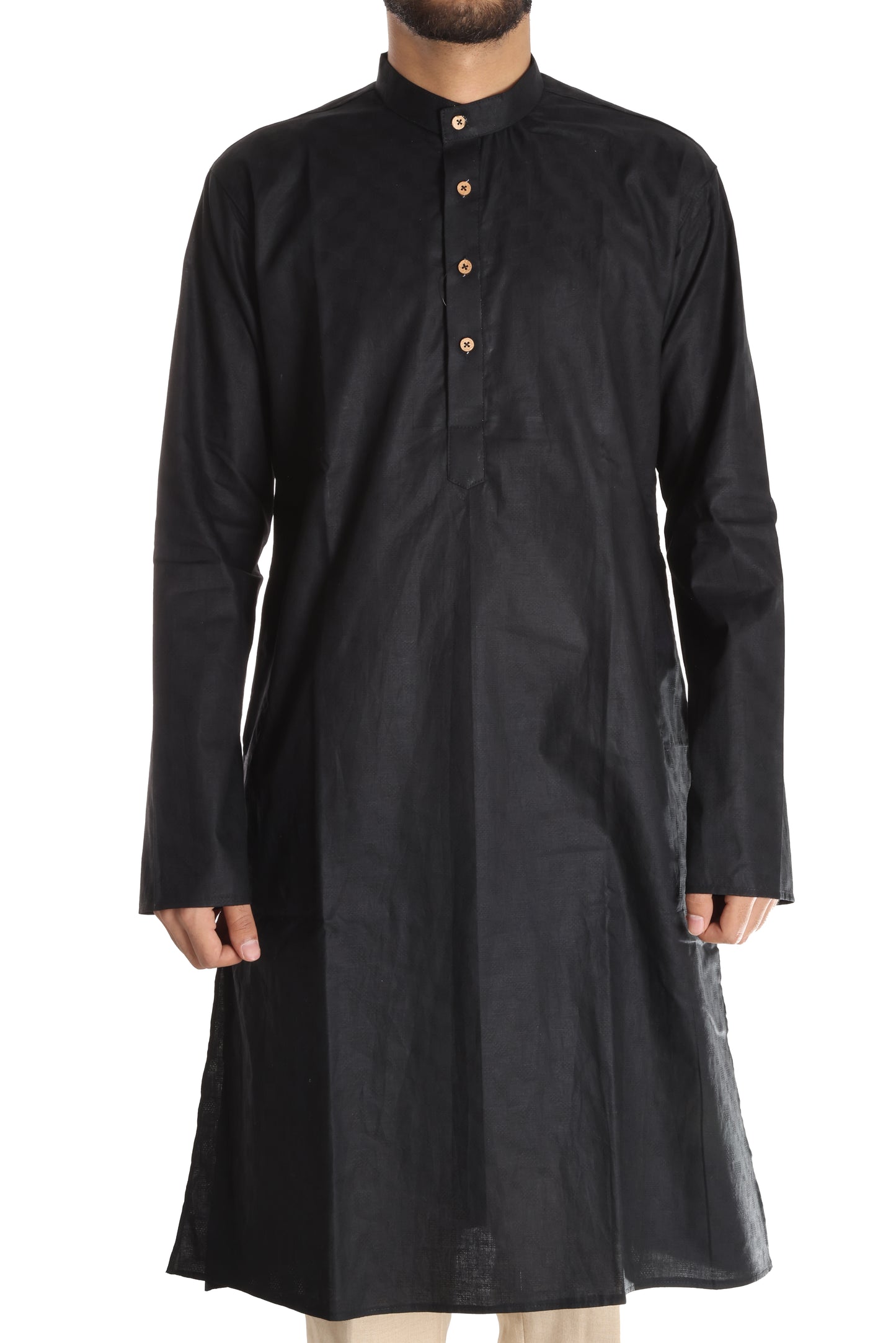 San Martin black Polyester cotton full sleeves kurta with pockets