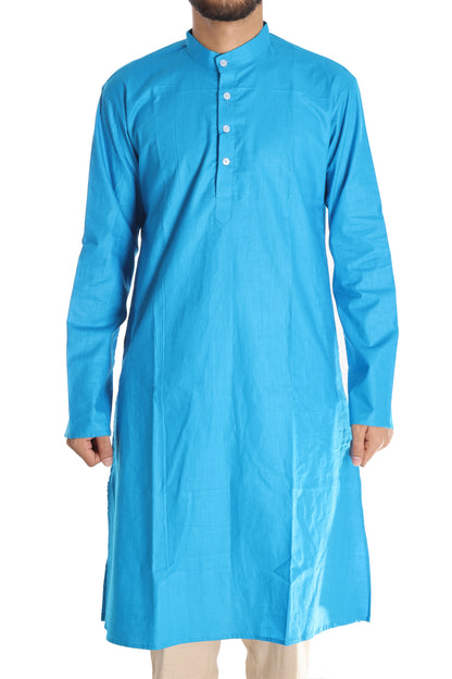 San Martin blue Polyester cotton full sleeves kurta with pockets