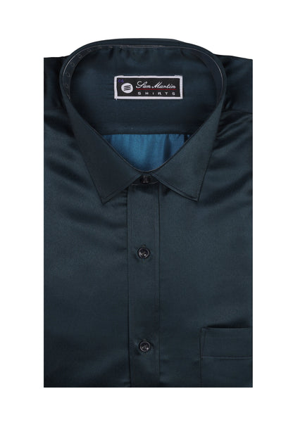 San martin Casual Dark green satin shirt full sleeves