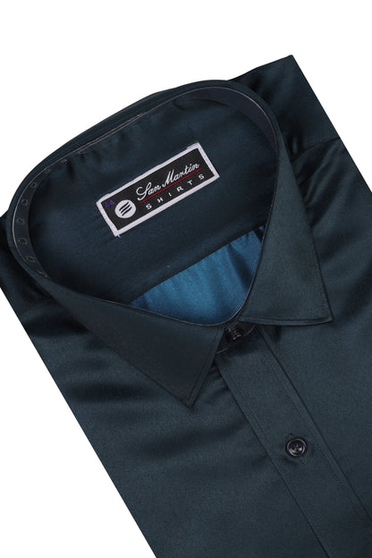 San martin Casual Dark green satin shirt full sleeves