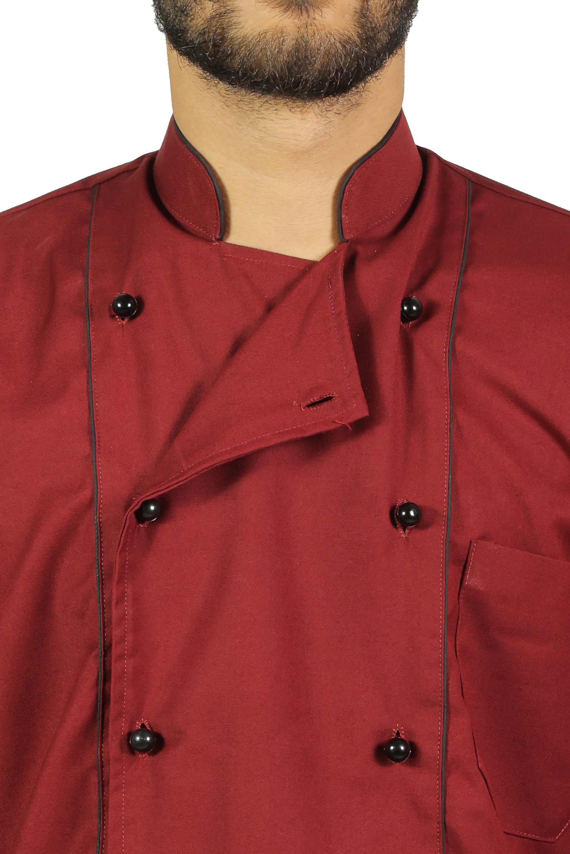San Martin Maroon chef coat full sleeves with Double piping and mushroom buttons with durable breathable heat resistance fabric  