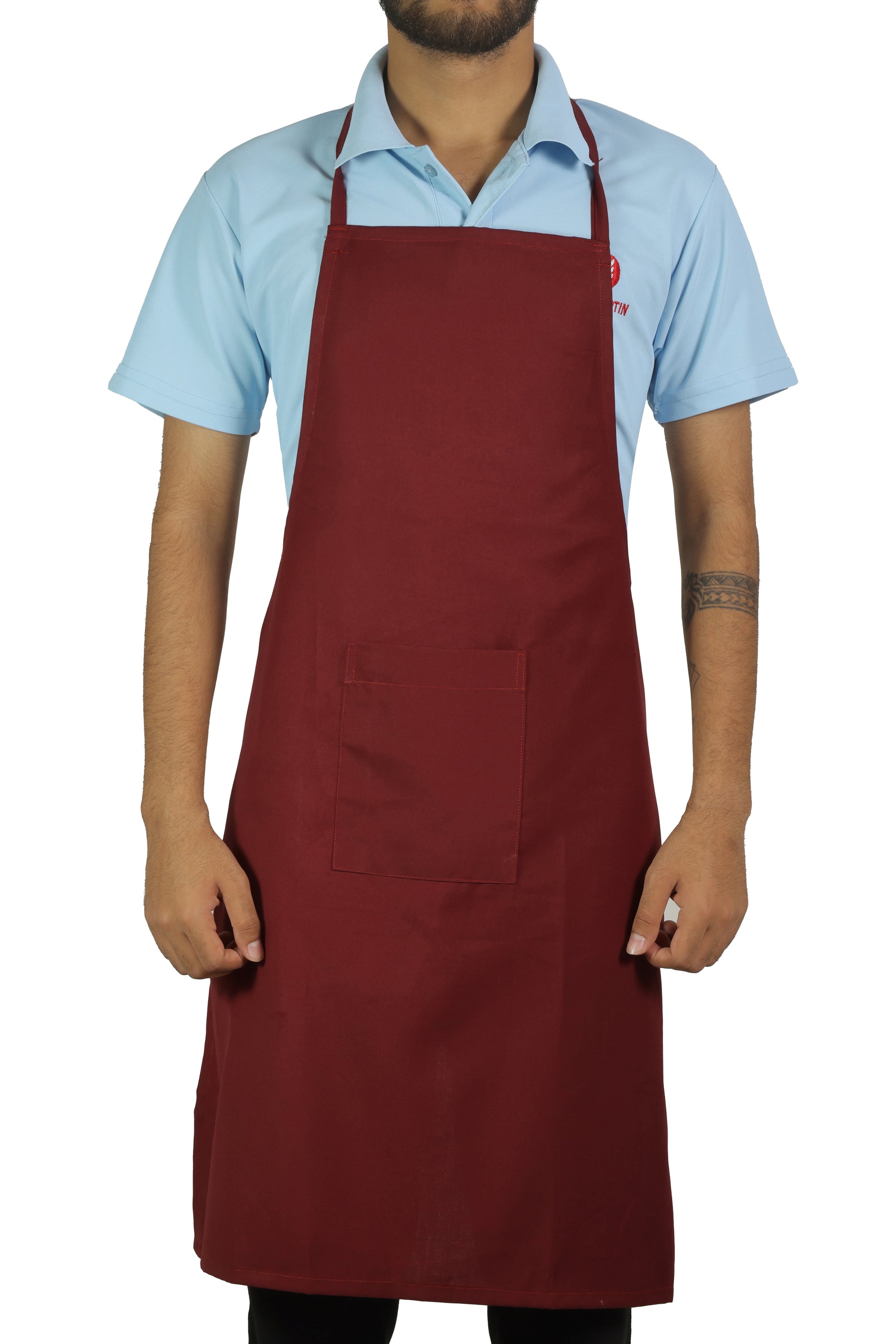 San Martin Maroon Neck Apron with front pocket Polyester Viscose durable breathable and fire resistance fabric 