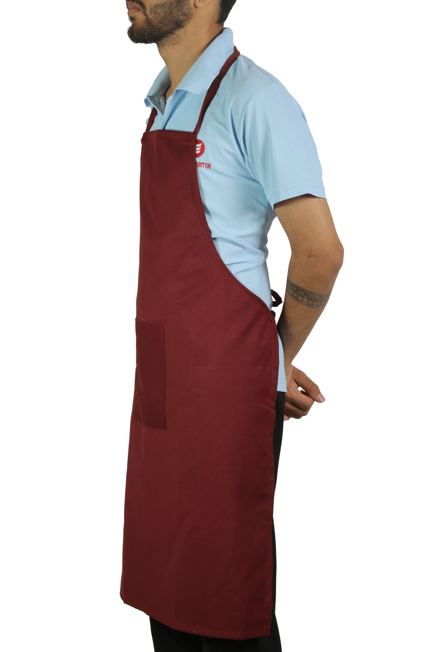 San Martin Maroon Neck Apron  with front pocket Polyester Viscose durable breathable and fire resistance fabric 