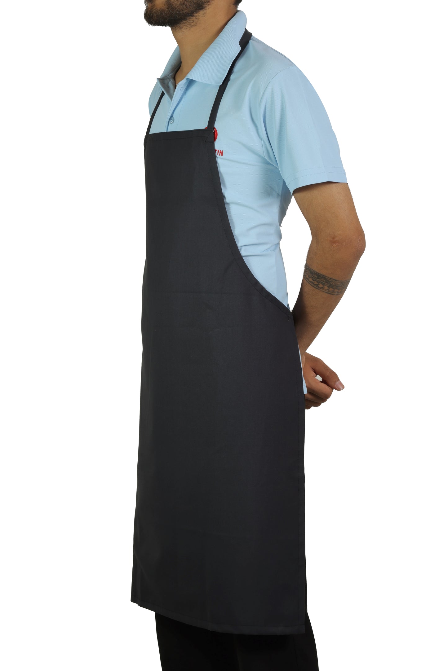 San Martin Navy Blue Washing Neck Apron Polyester Viscose durable breathable and fire resistance fabric with inner washing plastic material